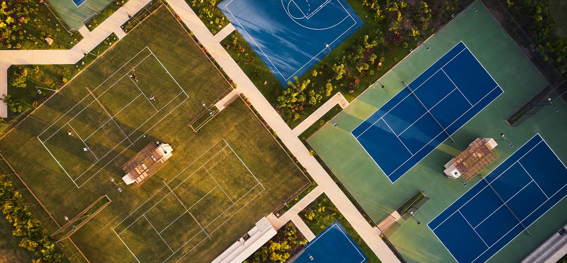 blue tennis courts and pickleball