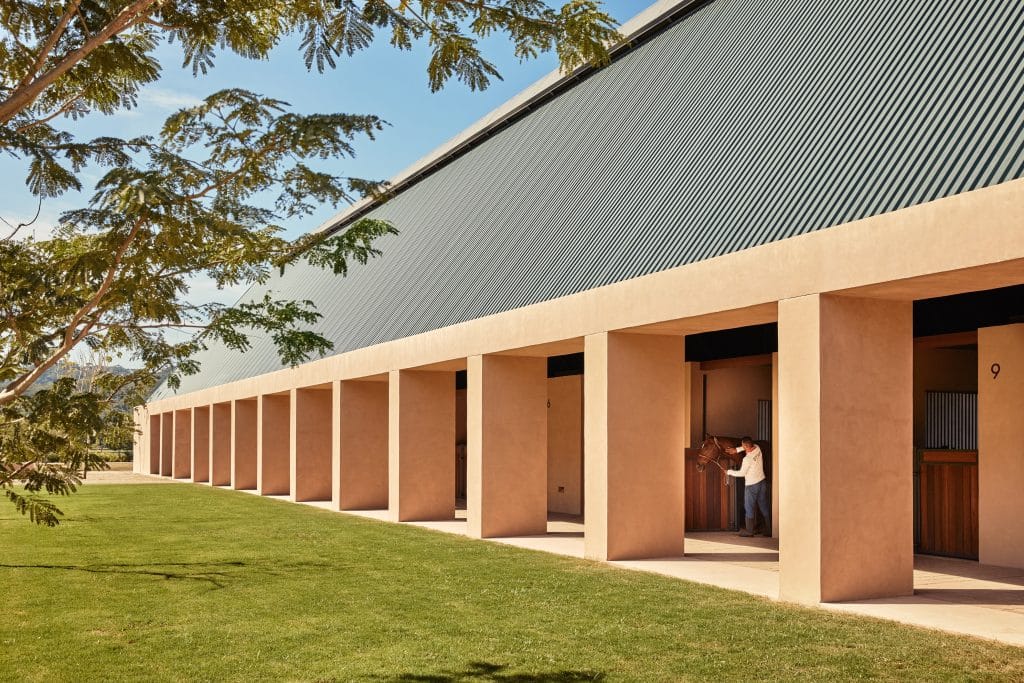 modern horse stables with large columns