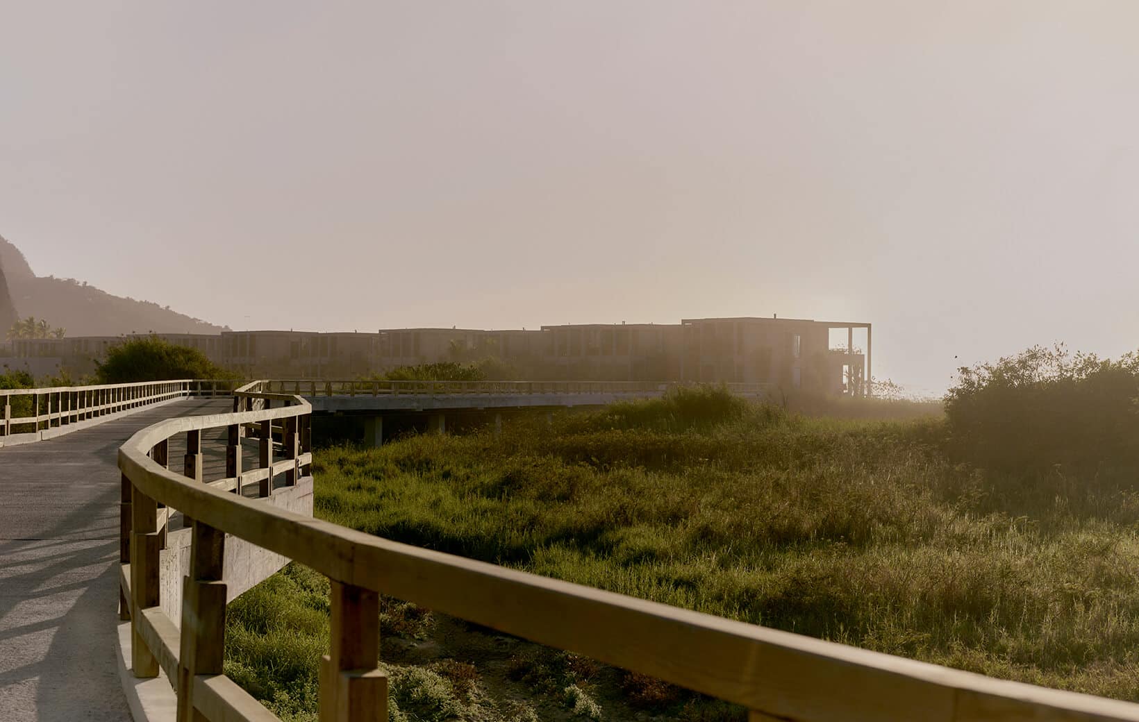 boardwalk across flatlands leads to beach view
