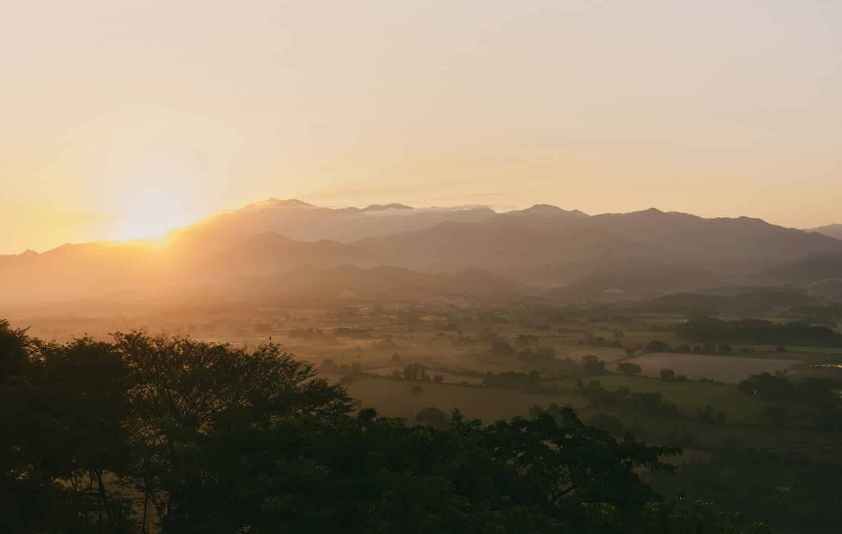 hazy sunrise at rosewood mandarina with jungle views